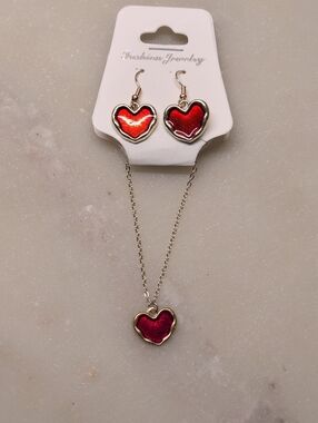 BOGO! NEW! 3-Piece Set Heart Jam Cookies Red Enamel Earrings And Necklace